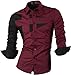jeansian Men's Slim Long Sleeves Casual Button Down Dress Shirt 8397 WineRed XL