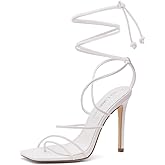 Shoe Land SL-Finely Women's Lace-Up Heels, Square Open Toe Ankle Wrap Tie-Up Heeled Sandals, 4-Inch Stiletto Strappy Dress Sandals for Party, Wedding, and Prom