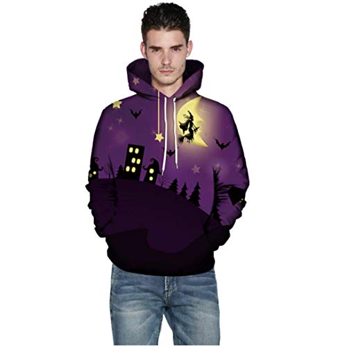 DEATU Halloween Shirts Clearance! Men Women Print Long Sleeve Halloween Couples Hoodies Top Blouse Shirts(PurpleÂ ,XXXXL)