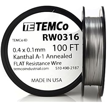 TEMCo Flat Ribbon Kanthal A1 Wire 0.4mm x 0.1mm 100 Ft Resistance A-1
