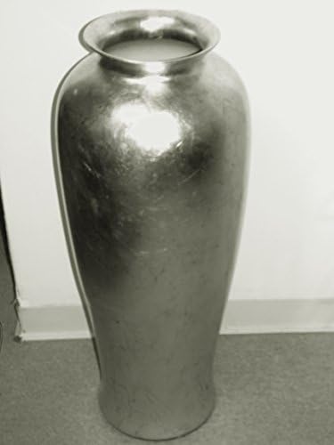 NEW 36" METALLIC SILVER & BLACK MARBLED LOOK HOURGLASS SHAPE FLOOR VASE CERAMIC