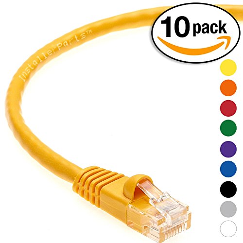 InstallerParts (10 Pack) CAT5E Ethernet Cable 2 FT Yellow - UTP Booted - Professional Series - 1 Gigabit/Sec Network / Internet Cable, 350MHZ
