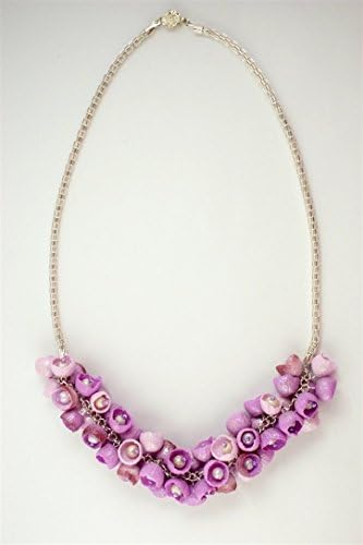 Bridal lavender pastel pink bib statement necklace handmade flower jewelry unique design jewellery polymer clay fashion lilac color