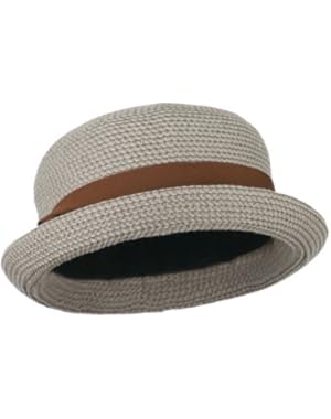 Women's Paper Bowler Shaped Hat with Rhinestone Detail - Taupe