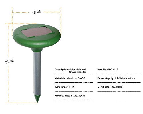 Fanatek 2 Pack Solar Mole and Snake Repeller Mole Repellent Gopher Repellent Chipmunk Repellent Repels Pest Rodents Mole Traps Mole Killer Mole Poison