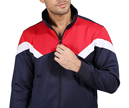 LUCKYOUNG Men’s Causal Tracksuits Set 2 Piece with Full Zip Jogging Running Sweatsuit Dark Blue Red Small