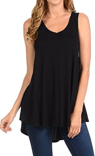 Shamaim Womens Sleeveless Flattering Comfy Tunic Loose Fit Flowy Top Black 2X-Large