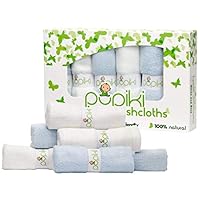 Organic Bamboo Baby Washcloths - Soft Baby Wash Cloths for Face & Body, Gentle on Sensitive Skin - Organic Baby Towels with Bamboo Made From Rayon Fiber & Bonus Machine Washable Bag by Pupiki 10 x 10"