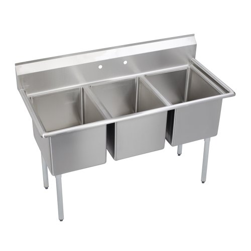 Elkay Foodservice 3 Compartment Sink, 81"X29.75" OA, 36" Working Height, 24X24 Bowl, 12 Deep, 9.75" Backsplash, No Drainboards, 8" On Center Faucet Hole, Galvinized Legs, Adjustable Feet, 18 Gauge 300 Series Stainless Steel, NSF Certified