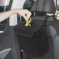 Normei Car Trash Bag Premium Waterproof Car Garbage Can with Lid and Storage Pockets, Collapsible Car Trash Can with Adjustable Strap Fits to Headrest Black