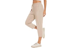Choosefree Women Casual Capris 21" with Deep Zipper Pockets Drawstring Comfy Tapered Sweatpants for Golf Athletic Travel Work