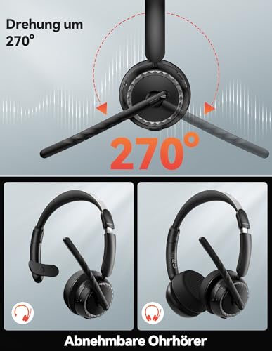 TECKNET V5.3 Bluetooth Headset with Microphone, Wireless Headset with AI Noise Cancelling Microphone, Charging Station, USB Dongle, 55+ Hours Battery, Rechargeable On-Ear Headphones for Office, Home, Call Centre