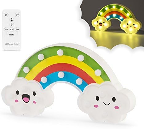 Rainbow Sign Night Light with Remote Control, Marquee Magic Romantic Bedside Wall Desk Battery Operated Nursery Decor Lamp, Gift for Baby Girls Kids Children Bedroom Christmas Birthday Party
