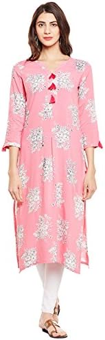 Tissu Women's Viscose Rayon Printed Straight Kurta with Tassel