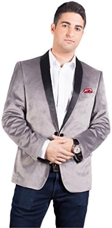 Elie Balleh Men's EBBW1550 Formal Tuxedo Dinner Jacket with Shawl - Grey - L