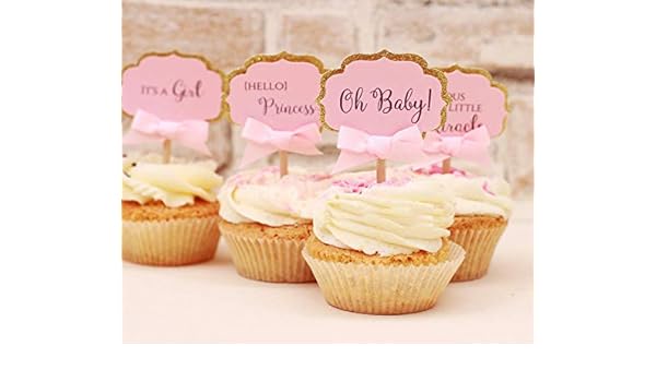 Amazon Com Pink And Gold Baby Shower Cupcake Toppers Baby Girl