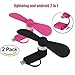 Seekermaker 2 Pack 8 Pin Lightning iPhone Fan and Android Fan 2 in 1 Mini Portable Phone Fan for iPhone7 7plus 6S Plus 6S 6 5S 5 iPod Touch iPad Sumsung Huawei Htc