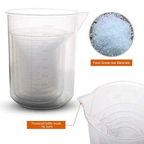 Wellish 7pc Plastic Lab Beaker Polypropylene Lab Measuring Cup with Spout Molded Graduation 25ml/50ml/100ml/l50ml/300ml/500ml/1000ml Volumetric Beaker Container for Laboratory Chemical Pharmacy School