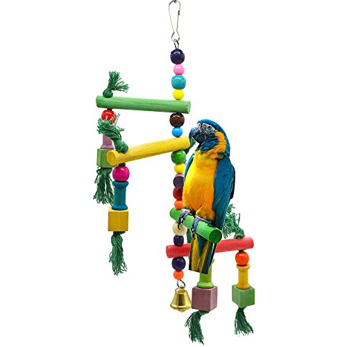 ZUINIUBI Bird Toys,Swing and Chew Toy Set with Bells Parrot/Love Birds/Conures/Finches Wood Colorful Knots Block - Thumbnail 6