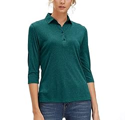 Women's 3/4 Sleeve Polo Shirts Moisture Wicking Performance Knit Tops  Fitness Workout Running Sports Leisure T-Shirt (Dark Green,S) on Galleon  Philippines