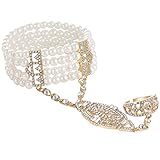 Coucoland 1920s Flapper Bracelet Ring Set Roaring 20s The Great Gatsby Austrian Crystals Imitation Pearl Bracelet Accessory (Gold)