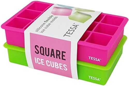Ice Cube Tray Silicone Molds - 2 Pack 15 Cavities Each - 1 1/4 x 1 1/4 Decorative Square Ice Cube Trays in 2 Color Coordinated Tones - Perfect Size for Drinks and Frozen Fruits - High Quality