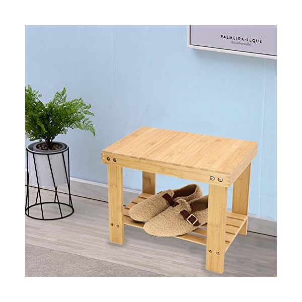 KKTONER Bamboo Step Stool with Storage Shower Bench with Shelf Foot Stool for Bathroom Living Room Bedroom Natural Color - Image 8