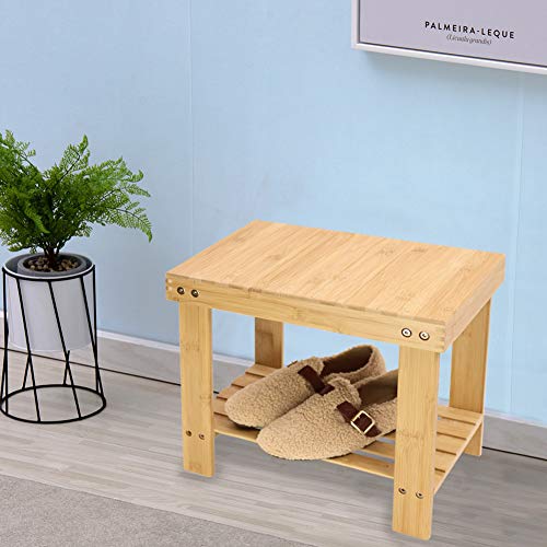 KKTONER Bamboo Step Stool with Storage Shower Bench with Shelf Foot Stool for Bathroom Living Room Bedroom Natural Color - Image 8