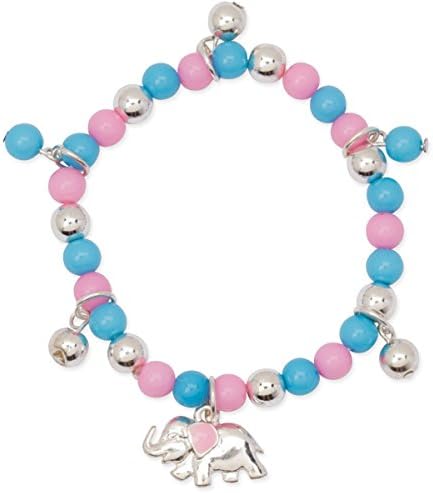 Pink Blue Elephant Silver Tone Beaded Girls Circus Charm Bracelet Stretch