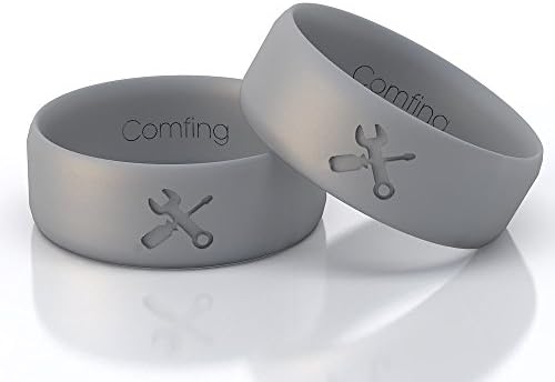 Silicone Wedding Ring For Men and Women. Unique Design for worker, sportsmen, engineers. Benefits: Comfortable Fit, Dielectric, Non-Toxic, Skin Safe, Finger Safe. Sizes 6-13. Black, Gray...