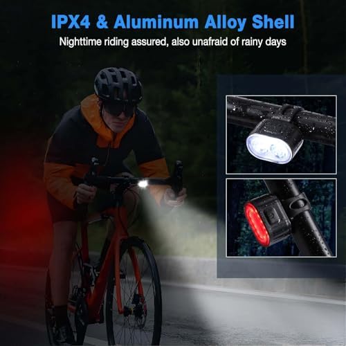 Luces Bicicleta Delantera y Trasera, 4+6 Modos USB Recargable IPX4