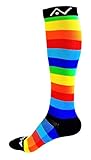 A-Swift Compression Socks for Women and Men - Rainbow Stripes, Large