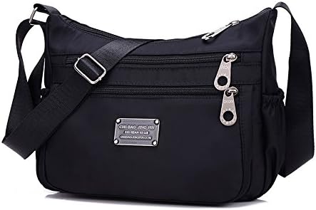 Crossbody Bag for Women, Casual Tote Messenger Bag Waterproof Nylon Shoulder Bags (Black)