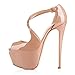 Onlymaker Women's Fashion High Heel Peep Toe Platform Stiletto Multicoloured Ankle Corss Strap Buckle Snap Dress Party Sandals Natural US5