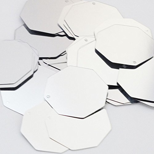 Silver Shiny Metallic Octagon 30mm Couture Sequin Paillettes. Made in USA. Loose sequins for embroidery, bridal, applique, arts, crafts, and embellishment.