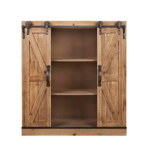 Sliding Barn Door Wall Storage Cabinet Freestanding Console Cabinet Buffet Modern Farmhouse Sideboard Organizer Distressed Furniture Wood Fully Assembled Shabby Chic 29.1 x 12.4 x 31.9 inches (Brown)