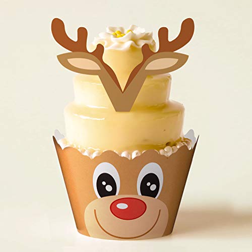 Christmas Cupcake Toppers and Wrappers Party Supplies/Favors - Snowman/Santa Claus/Reindeer/Elf - Thumbnail 4