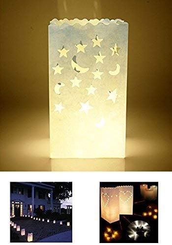 Zaptex Luminary Paper Lantern Candle Tea Light Bag with Flame Resistant Paper for Holiday Wedding Party Decorations (50 Pcs, Moon and Star)