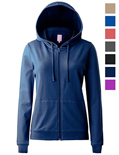 REGNA X women's long sleeve casual fashion zip up hoodie jacket Navy XL