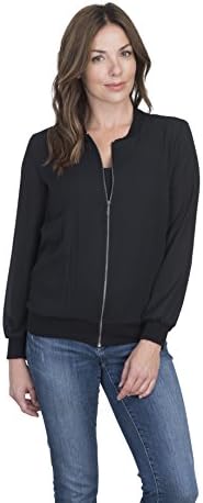 Como Vintage Women's Zipped Lightweight Bomber Jacket Top (Solid or Printed) (Extra Large, Black)