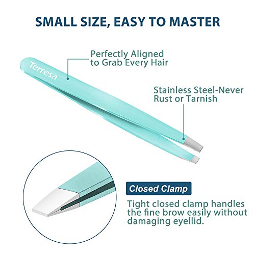 Precision Tweezers for Eyebrows, Terresa 4 Pack Tweezer Set for Ingrown Hair Removal, Professional Brow Remover Tools for Women and Girls, Hair Plucking Daily Beauty Tool with Leather Case (Color) - Thumbnail 4