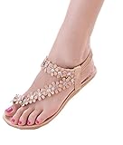 Zeagoo Women Bohemia Flower Beads Flip-flop Shoes Flat Sandals