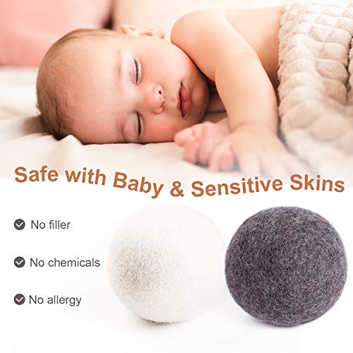 Wool Dryer Balls Laundry XL, 2 Pack Premium Organic Dryer Balls - Reusable Dryer Ball Natural Fabric Softener 100% New Zealand Wool, Baby Safe & Hypoallergenic, Reduce Wrinkles&Shorten Drying Time