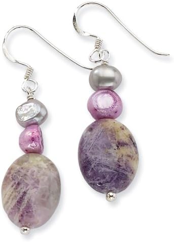 Distinctive Jewelry Sterling Silver Charoite & FW Cultured Pearl Earrings
