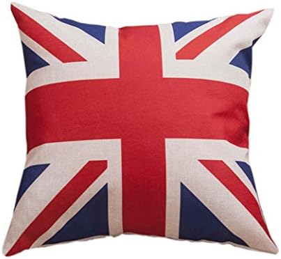 LGNL 1PCS Cotton Linen Square Decorative Throw Pillow Case Cushion Cover 18" x 18" (UK Flag)