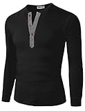 Doublju Mens Henley Casual Slim Fit Long Sleeve T-shirt