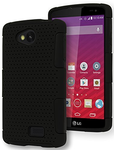 LG Tribute Case, Bastex Heavy Duty Hybrid Protective Case - Soft Black Silicone Cover with Black Mesh Design Hard Shell Case for LG Tribute LS660