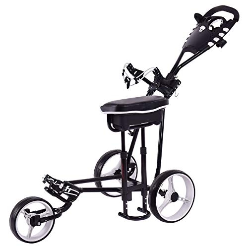Buy GYMAX Golf Cart, 3 Wheel Golf Trolley Push Cart with Stool