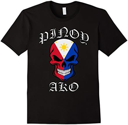 Mens Pinoy Ako TShirt Tattoo Style Philippines Flag Skull Retro Small Black