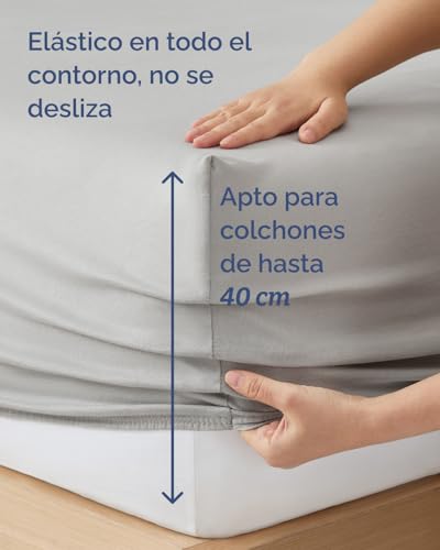 Jersey Fitted Sheet Cotton 140 x 200 cm Light Grey + 2 Pillowcases 80 x 80 cm – Pack of 3 – 100% Cotton – Terry 40 cm / 16 Inches – Soft, Anti-Wrinkle and Hypoallergenic – Oeko-Tex Standard 100